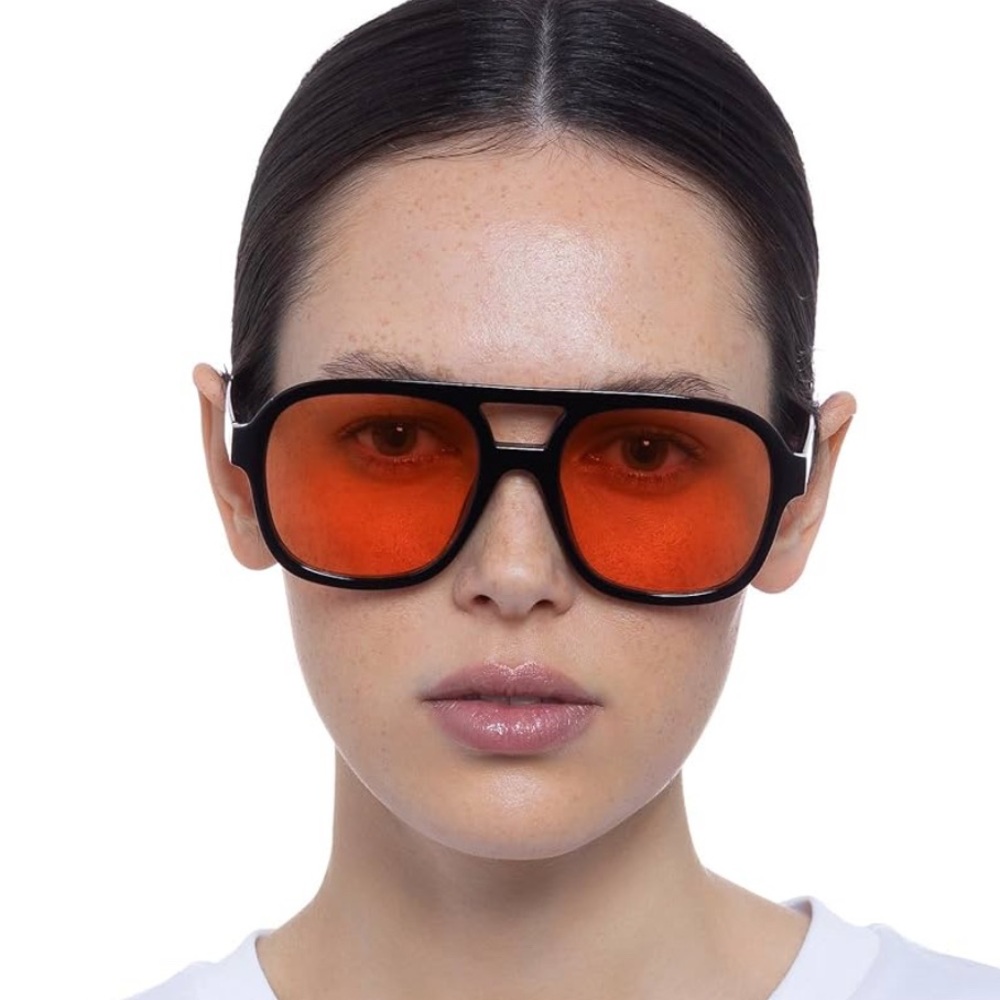 Oversized Black Sunglasses with Orange Lenses - Women Accessories